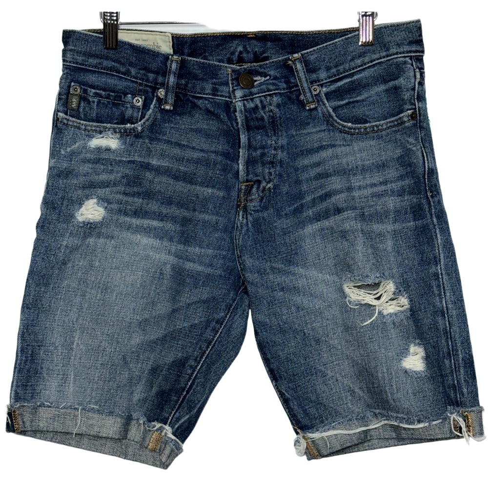 Abercrombie & Fitch Blue Denim Medium Wash Distressed Jean Shorts Womens Size 30